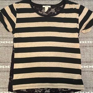 Forever 21 Small Black and Tan Stripped Lace Top